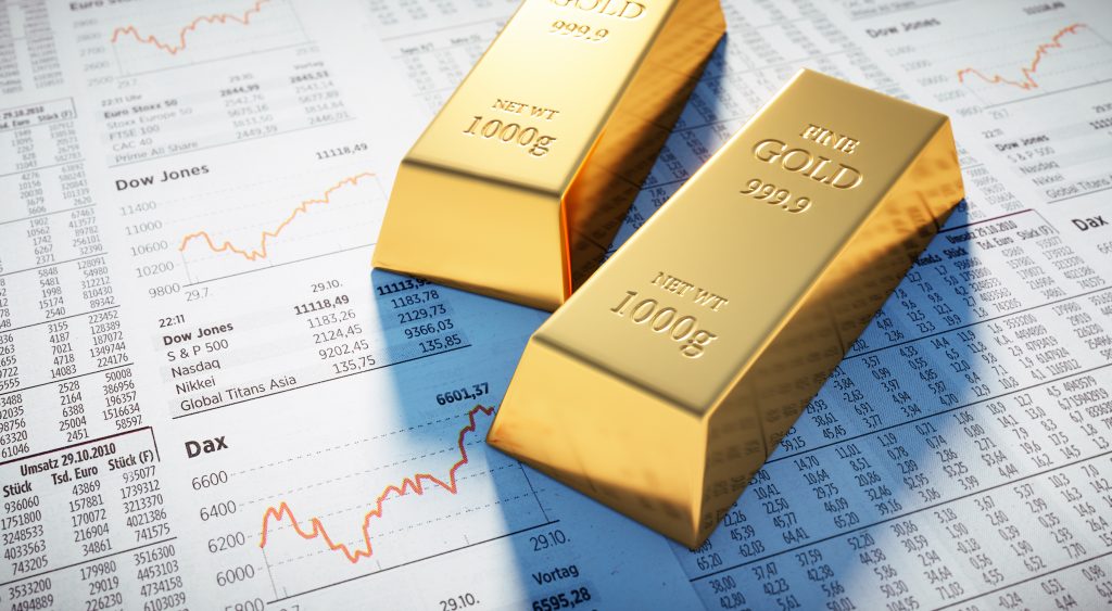 Goldbarren auf Börsenkursen als renditestarken Geldanlage