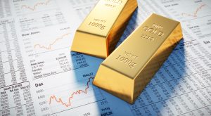 Goldbarren auf Börsenkursen als Geldanlage